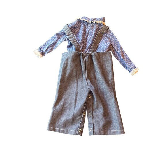 Vintage 80s Baby Girls Denim Overalls & Floral Blouse Set - Picture 5 of 5